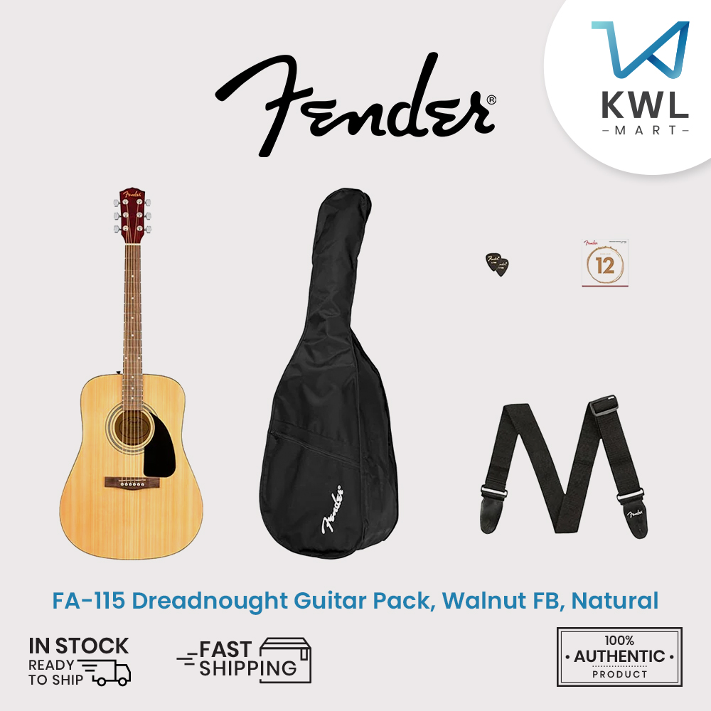 Fender FA-115 Dreadnought Acoustic Guitar Pack, Walnut FB, Natural